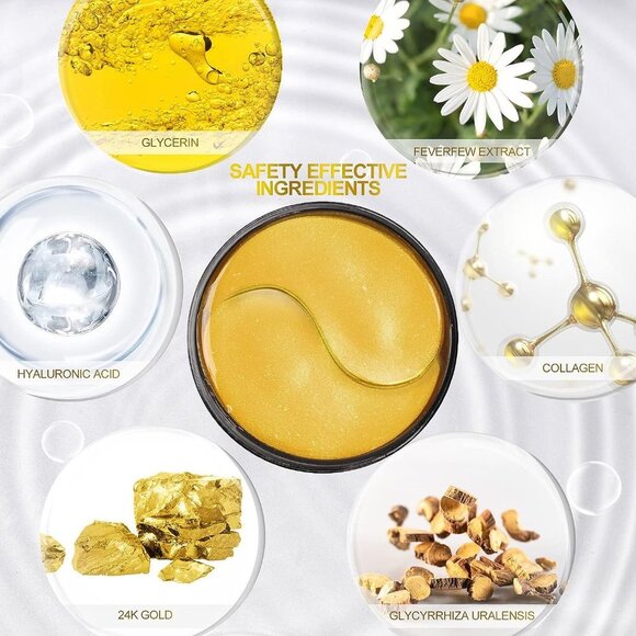 24k Gold Eye Treatment Mask 60 Pieces Anti Aging Under Eye Treatment Collagen - Picture 4 of 9